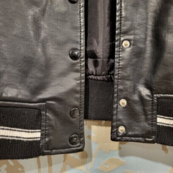 Faux Leather Bomber Jacket Black Ci Sono Size Medium - Picture 11 of 11